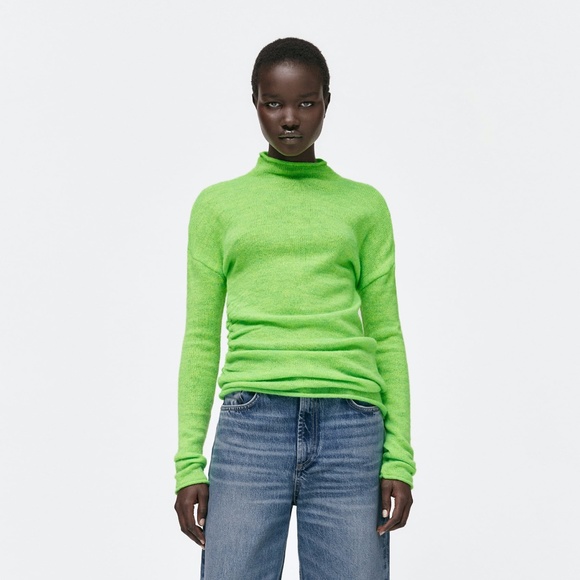 NWT Zara Neon Green Asymmetric Mock Neck Knit Sweater High Neck Top Medium - Picture 14 of 14
